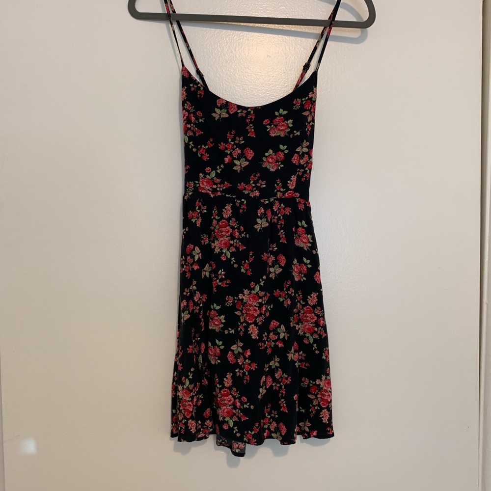 Black flower printed sun dress